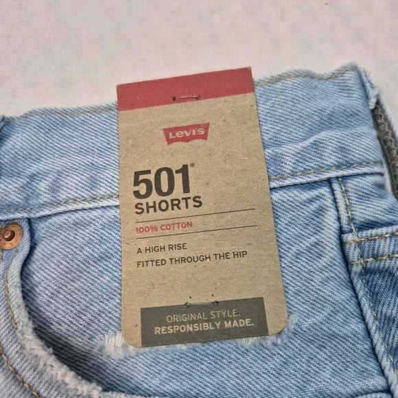 Levi's 501 Size 29 Women's HIGH Rise Ripped Distressed Jean Denim Shorts Blue 55 - Picture 4 of 8